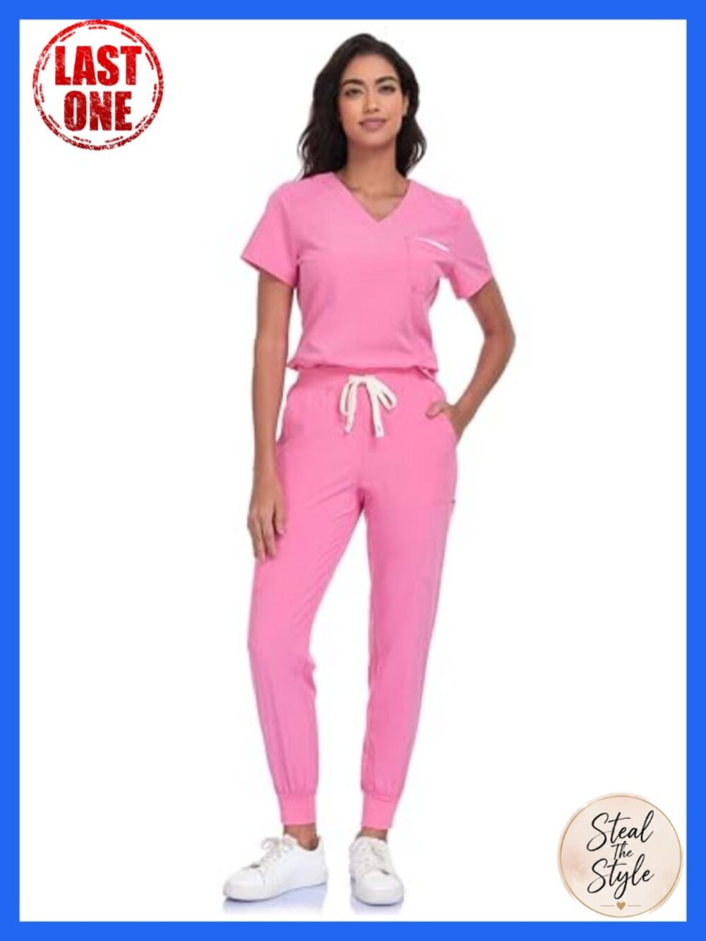Womens Scrub Set V-Neck Top Jogger Pants 11 Pockets Medical Uniform